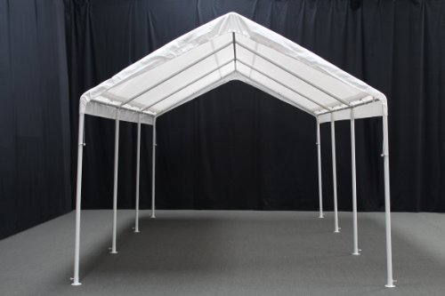 King Canopy Hercules 10-Feet by 20-Feet, 2-Inch Hammertone Steel Frame w/Buttons, 8-Leg, Carport, White