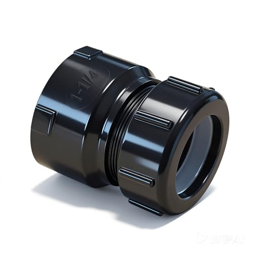 Image of Lesso 1-1 /4 Inch ABS P-Trap Adapter, Black, 2 Pack | SPG x SJ Connection, Plastic Nut & Washer, Leak-Proof, For Sink Drain Plumbing Systems