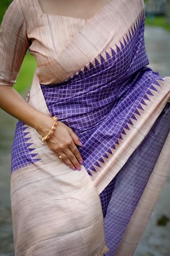 Image of SATIKA VASTRAM Tussar Silk Saree Solid Design Pure Soft Thread Weaving Contrast Border And Rich Pallu With Blouse Piece