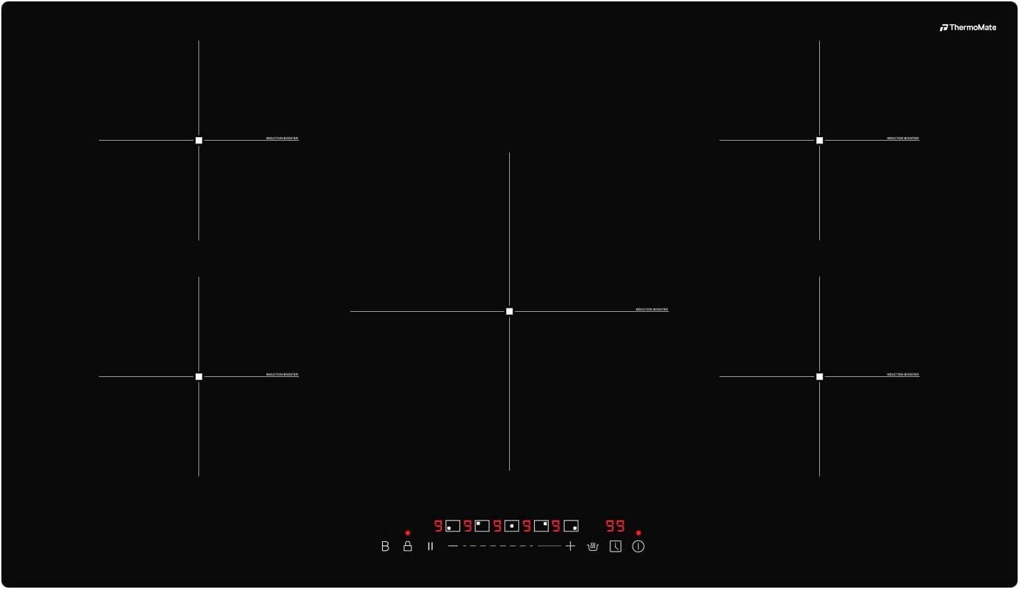 ThermoMate 36 Inch Induction Hob Electric Cooktop, 9800W Built in Induction Stove Top with 5 Boost Burners, 9 Heating Levels, Timer & Child Safety Lock, Sensor Touch Control, 240V