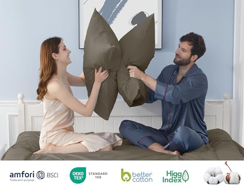 Pillow Cases, King Size Cotton Percale Weave Pillowcases, Pre-Shrunk Breathable and Hypoallergenic Pillowcases, Set of 2 (2 Piece King 20 Inch x 40 Inch, Taupe Gray)