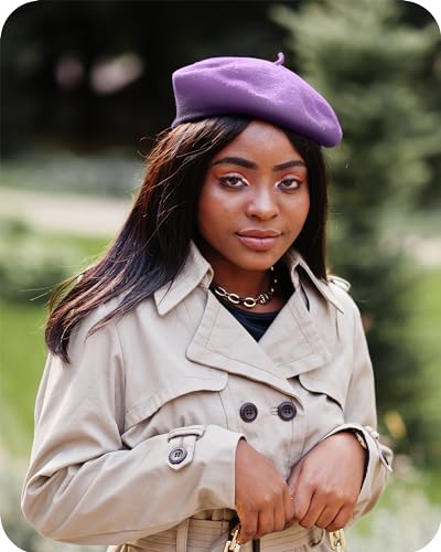 Image of Parquet Solid Color French Beret Hat. Classic French, Casual and Chic Lightweight Cap for Women