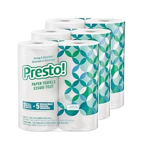 Amazon Brand – Presto! Kitchen Paper Towels – Flex-a-Size, 128 Sheet Family Roll, 6 Rolls (3 Packs of 2), White