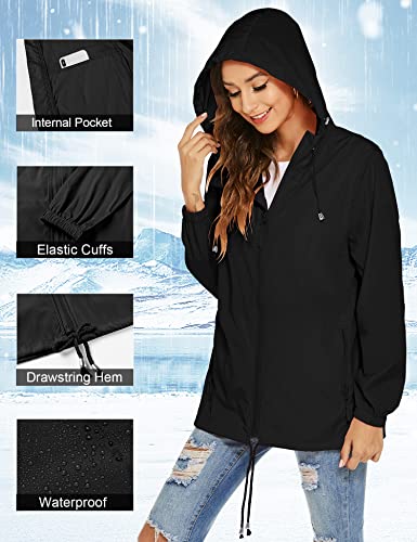 Rapbin Damen Jacke Übergangsjacke Wasserdicht Winddicht Faltbare Regenjacke Leicht Dünne Faltbare Regenmantel(Schwarz,XXL)