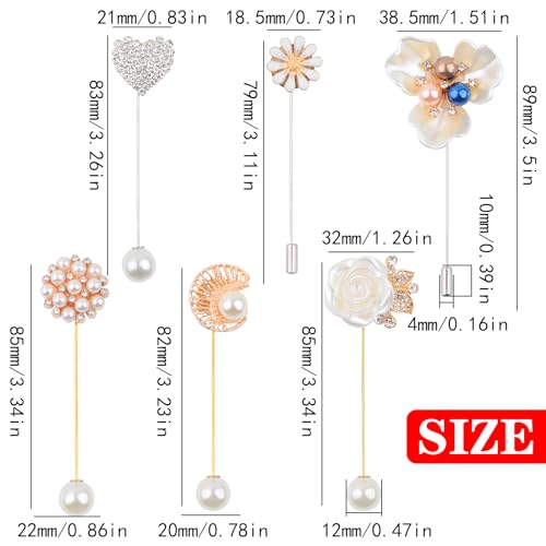 Image of 6 Pieces Pearl Brooch Pins Mixed Rose Daisy Flower Heart Rhinestone Pearl Brooches Suit Shirt Lapel Pins for Men Women Coat Collar Dresses, 6 Styles