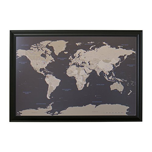 Push Pin Travel Maps Customizable Wall Art - Earth Toned World - Black Frame - Framed Pin Map, Includes 150 Pins - Handcrafted in USA - 27.5" x 39.5"