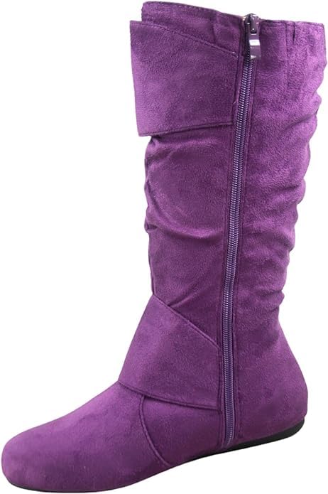 Image of Forever Link Women's Klein-70 Closed Round Toe Buckle Slouch Flat Heel Mid-Calf Boot