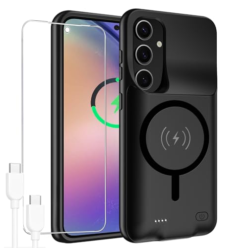 Battery Case for Galaxy A54,[12000mAh] High Capacity Extended Portable Protective Charging Cover Battery Case Compatible with Galaxy A54 (6.4 inch) Wireless Charging Case with Screen Protector-Black