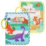 2 Pcs Baby Photo Album, Baby Photo Album Holds 17 4x6 Pictures My First Soft Cloth Family Photos Book with Removable Hook, Soft Pictures Albums for Newborn Toddler Boy Girl Shower