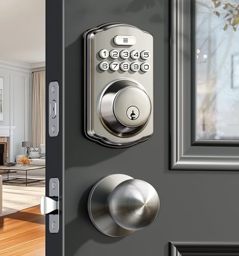 VEISE AMZ Veise KS01C Keyless Entry Deadbolt Door Lock with Knobs, Satin Nickel