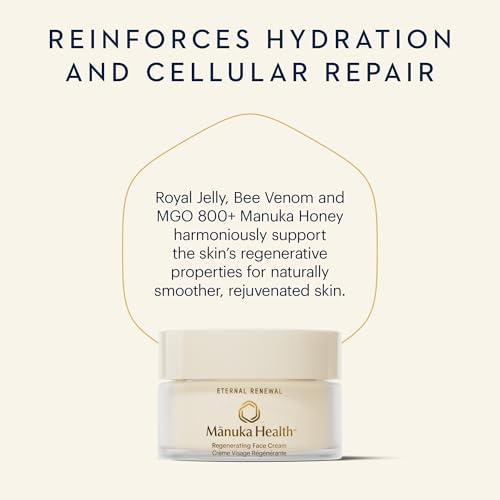 Manuka Health Regenerating Face Cream with Manuka Honey, Bee Venom & Royal Jelly – 50 ml / 1.69 oz – Clinically Proven Natural Face Moisturizer Improves Dark Spots, Crow’s Feet, Fine Lines & Wrinkles