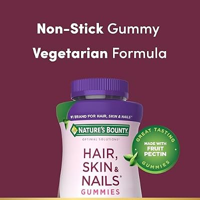Natures Bounty Optimal Solutions Advanced Hair, Skin and Nails Pectin Gummies, 2x Biotin Per Serving, No Stick Gummy, Vegetarian Formula, Strawberry Flavor, 200 ct, 100 Total Servings