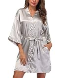 GoodmanShop Women's Satin Kimono Robes Short Silky Bathrobe Solid Color/Floral Bridal Wedding Party