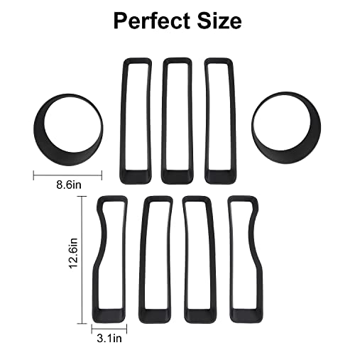 Image of CheroCar for JL Mesh Grille Grill Insert & Headlight Turn Light Cover Trim Exterior Accessories for Jeep Wrangler JL JLU 2018-2026 & Gladiator JT 2020-2026