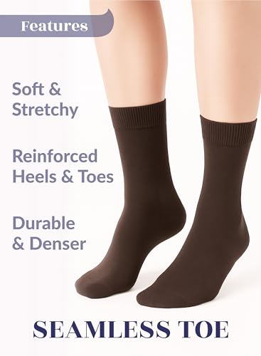 Image of Hugh Ugoli Women's Thin Soft Rayon Derived from Bamboo Crew Socks for Dress, Trouser, Seamless Toe & Non-Binding, 5-8 /9-11
