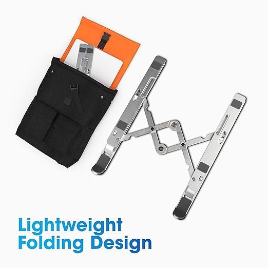 Image of Trek T3 Aluminium Ergonomic Laptop Stand for Desk, 7-Level Adjustable Foldable Laptop Riser, Anti-Slip Silicone Pads, (Silver)