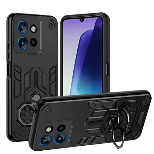 Back Case for Motorola Moto Edge 50 Neo Phone Case with Kickstand,Military-Grade Heavy Duty Protection Mobile Cover PC Matte Textured Cover Rugged Shockproof TPU Sturdy Case Protective Case(Black)