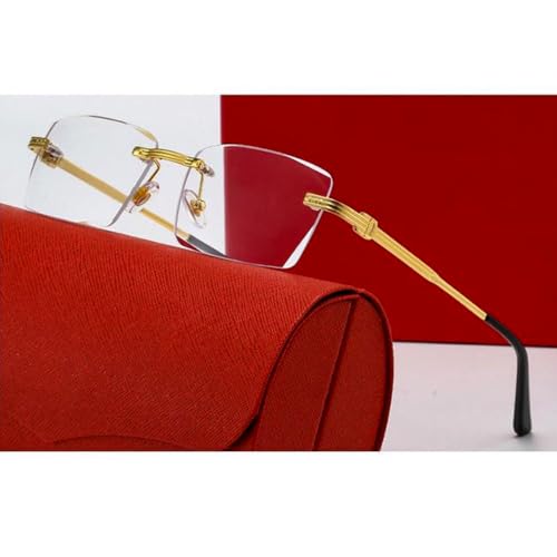 Image of Elegant Rectangle Metal Yellow Gold Plated Wire Frame Vintage Retro Rimless Square Clear Lens Eyeglasses Hip Hop Glasses For Men Women