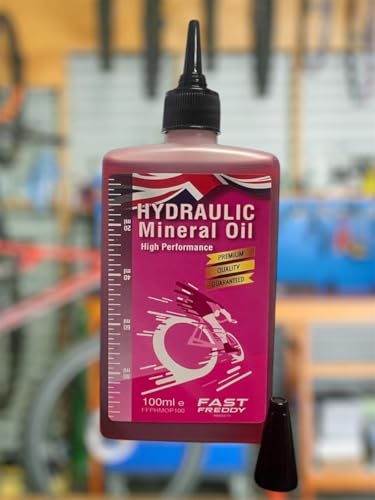 Mineral Oil Hydraulic Brake Fluid for Shimano/Tektro/TRP Disc Brakes | MTB & Road | High Performance Oil for Brake Bleeding | Red 100ml Fast Freddy