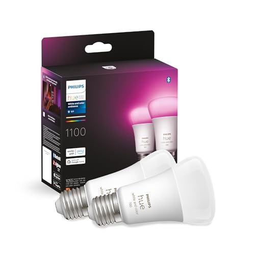 Philips Hue White & Color Ambiance E27 LED Glühbirne, 1100lm, 16 Mio. Farben, dimmbar, steuerbar via App und Stimme, kompatibel mit Amazon Alexa (Echo, Echo Dot), 2er Pack, alte Generation