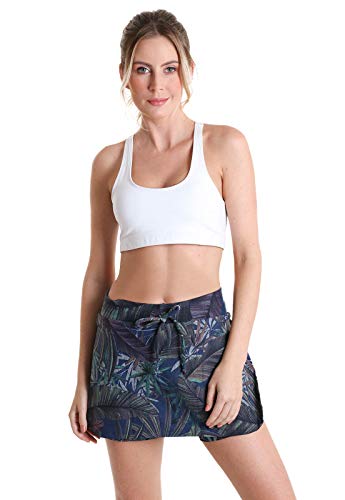 Shorts Saia Flores e Plantas - Azul Escuro/Verde P