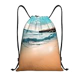 WZYCWB Strandlandschaft Rucksack mit Kordelzug, leichte und große Aufbewahrungstasche, Sport-Fitness-Tasche, Schwarz , M