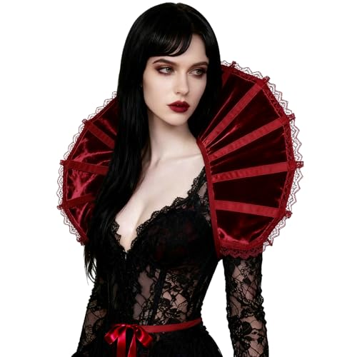 L'VOW Velvet Victorian Collar Women Standing Vampire Collar Gothic Neck Collar for Halloween Red Queen of Hearts Cosplay
