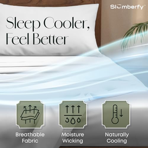 Image of Slumberfy 4-Piece 400 TC Viscose Derived from Bamboo Sheets, Cal-King Size - 1 Fitted, 1 Flat, 2 Pillow Cases - Deep Pocket Cooling Viscose-Bamboo Bed Sheets in Magnetic Closure Gift Box, White