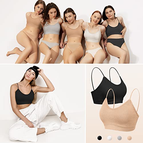Kcddumk 4 Pieces Cami Bras - Women's V-Neck Padded Seamless Straps Bralette Everyday Basic Sleeping Bra #TOP6