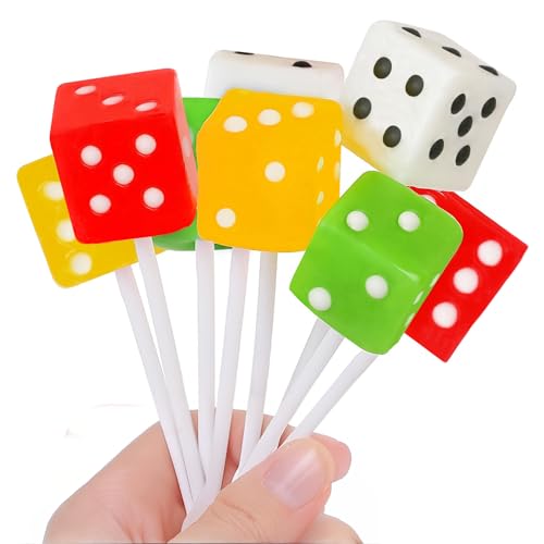 Dice Candy Lollipops, Casino Theme Candy - Edible Dice Suckers - Individually Wrapped Pops 12 Pack, Vegas Style Party Event Favors