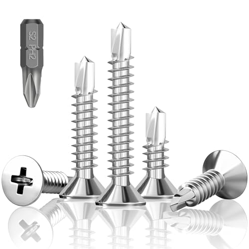 HXJDAM 200 Stück Bohrschrauben Selbstbohrende, M4.2x25mm Blechschrauben Selbstschneidend, Selbstschneidende Schrauben Edelstah, Senkkopf Kreuzschlitzschrauben Metallschrauben mit Bohrer