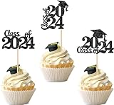30 unidades 2024 decoración para tartas de graduación Clase de 2024 Cupcake Toppers Glitter Grade Cap Decoración para Pasteles Graduados Decoración para 2024 Escuela Graduación Tema Fiesta Pasteles