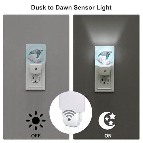 Image of Futterya Plug-in LED Night Light, Sea Turtle Watercolor Ocean Set of 2 Dusk-to-Dawn Auto Sensor Decor Lamp