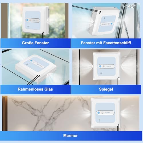 Fensterputzroboter, Intelligenter Fensterreiniger Roboter mit 6 Düsen, Kanten-Erkennung & Intelligenter Pfadplanung, 6000Pa Super-Saugleistung, App-Steuerung, für Glas, Spiegel, Fliesen (YW757)