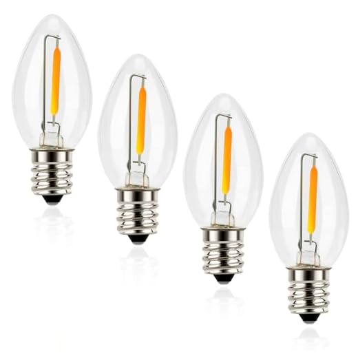 Night Light Bulbs, Emotionlite C7 Candelabra LED Light Bulbs, E12 Chandelier Base, 4W 5W 6W 7W Incandescent Equivalent, Warm White, 2700K, Clear, 4 Pack