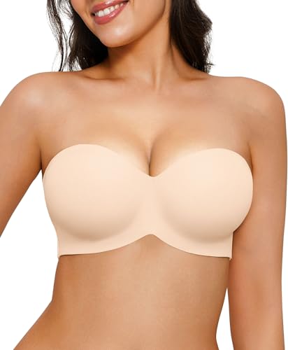 Image of Popilush Strapless Bras for Women Bandeau Unlined Bra No Padding Underwire