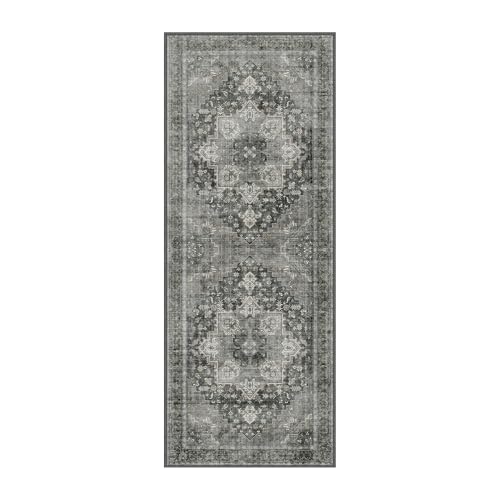 GENIMO 2x6 Runner Rugs for Hallway, Machine Washable Non Slip Vintage Rugs, Low Pile Lightweight Soft Print Rug for enrtyway, Corridor, Home Office, Kitchen, Charcoal Gray by GENIMO - Used condition - Image 7