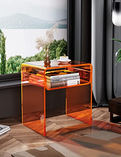 Solaround Clear Acrylic End Table 2-Tier Bedside Nightstand For Living Room Bedroom Home Decor (Orange) #TOP4