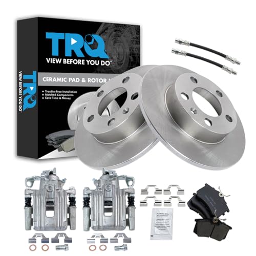 Image of TRQ Rear Brake Pad and Rotor Set Ceramic Calipers Compatible with 1999 Volkswagen Jetta
