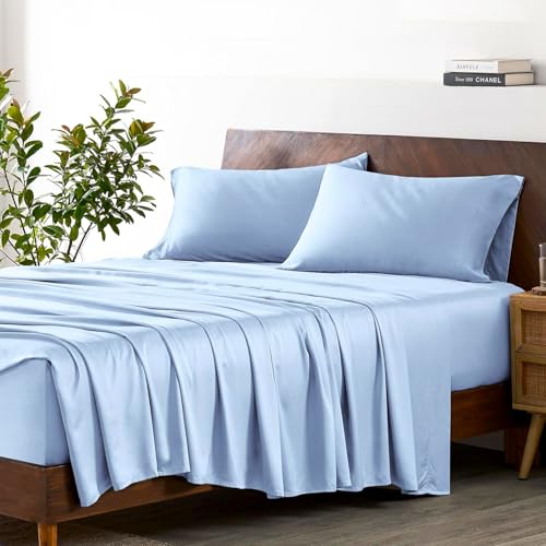Image of Egyptian Cotton Feel King Size Flat Bedsheet with 2 Pillow Covers | 1000 TC Soft & Breathable | Light Blue Solid Pattern for Bedrooms and Hotels Use (Size: 102 x 108 Inch)