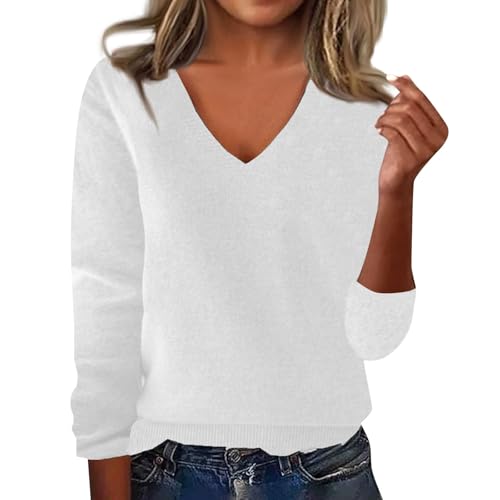 OIOLOYJM Fall Cashmere Sweaters for Women 2025 V Neck Long Sleeve Tops Knitted Pullovers Lightweight Merino Wool Sweater