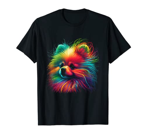 Pomeranian Pom Dog Zwergspitz Bunte Pop Art Batikfärbung T-Shirt