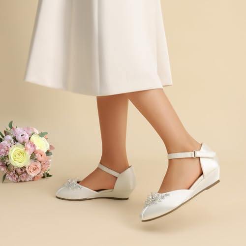 DREAM PAIRS Girls Dress Shoes Toddler Little Big Girls Heels Low Wedge Pumps with Pearls Rhinestone for Flower Girl Princess Wedding Party2