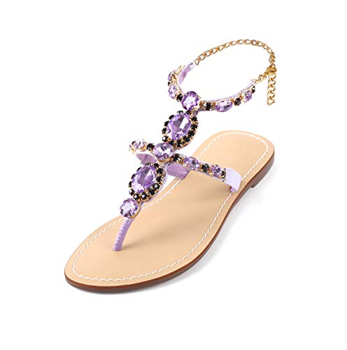 Image of ZhuLinFeng Women'S Rhinestone Gladiator Sandals Flat Wedding Sandals Gem Pearl Sparkling Bridal Bridesmaid Sandals Blue Bohemian Sandals