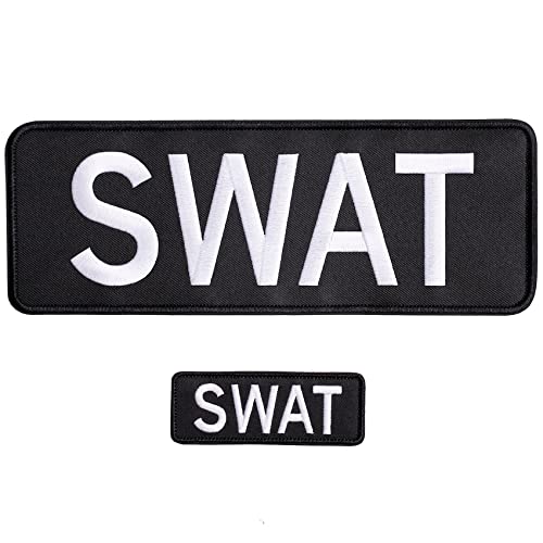GYGYL 2 Pack Swat Patch with Hook and Loop, for Police Vest Jacket Back Panel-White (1Pcs Small and 1Pcs Large)