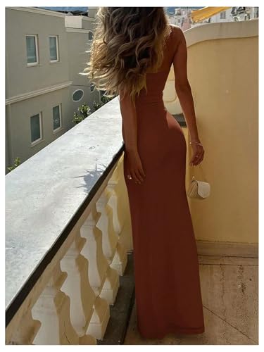 Image of SOLY HUX Women's Elegant Mesh V Neck Bodycon Maxi Dress Summer Cocktail Party Wedding Guest Long Cami Sundresses