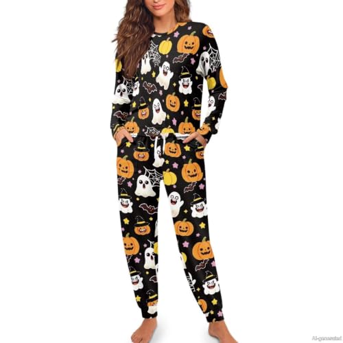 Image of Women's 2 Piece Printed Pajama Set Long Sleeve Sleepwear Set with Long Pants Casual Lounge Sets with Pocket