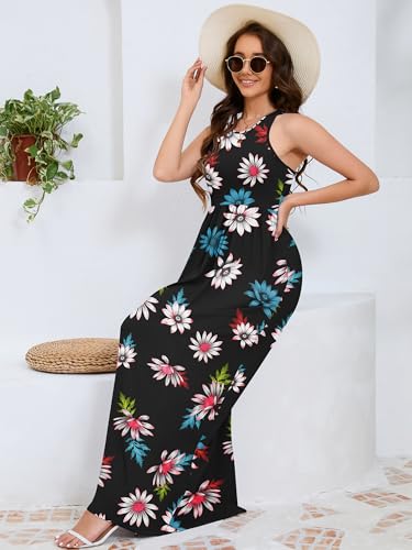Image of DEARCASE Women's Sleeveless Maxi Dress Casual Plain Loose Summer Vacation Beach Long Dresses with Pockets