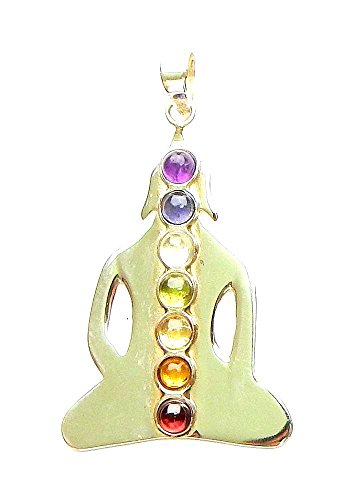 Pendentif chakra méditation en argent sterling 925 7 pierres chakras env. 50 mm joliment travaillé, Argent sterling
