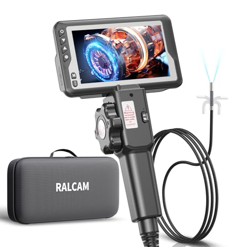 Ralcam Articulating Borescope, 2-Way 180° Endoscope Camera with 5.5mm Lens Articulated Snake Camera, 4.5'' Screen, Video Inspection Camera with Light for Automotive Home Mechanics-3.3FT Flexible Cable
